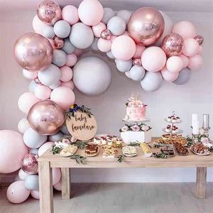 169pcs Macaron Ballons Guirlande Kit Fête d'anniversaire Décor Enfants Rose Or Confetti Ballon Arch Mariage Anniversaire Baby Shower Baloon 210719