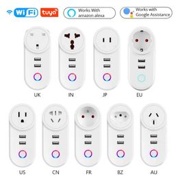 Prise intelligente Tuya USB Wifi 16A, EU UK US israël BR AU FR, alimentation sans fil, télécommande, minuterie, prise de chargeur, Alexa Google Home