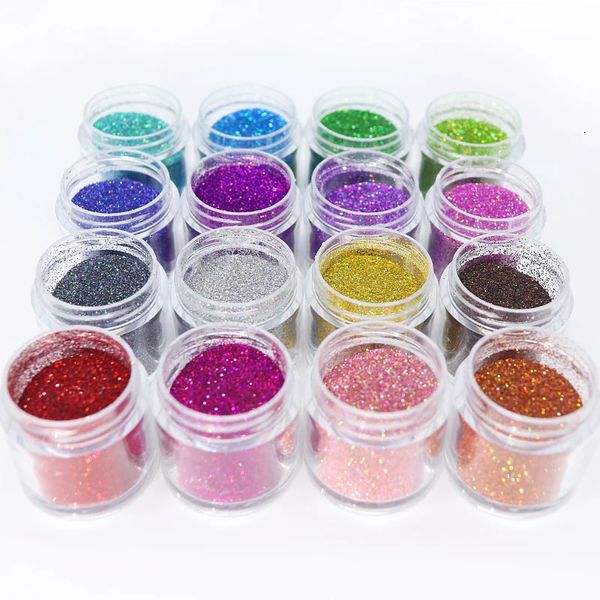 16 boîtes holographiques or argent ongles paillettes poudre laser brillant coloré chrome pigment kit de poussière pour bricolage nail art décorations 240220