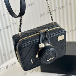 16 cm 24SS Black blanc Diamond réseau matelassé Mini Camera Makeup Vanity Boxs Boxs With Mirror Zipper de grande capacité Case cosmétique Chaîne Gold Sac à main