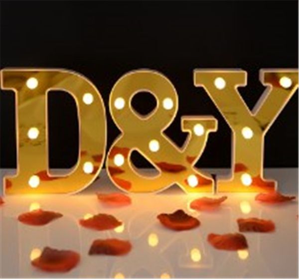 Lámpara LED dorada luminosa de 16cm con letras y números, luz con batería de 26 alfabeto inglés para decoración romántica de fiesta de cumpleaños para niños y bodas