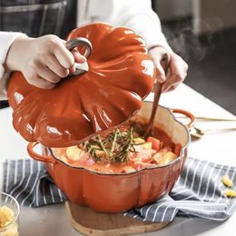 16 cm Kleine Pompoen Nederlandse Oven Geëmailleerde Gietijzeren Soeppan Met Deksel Steelpan Braadpan Keuken Koken Gereedschap 240130