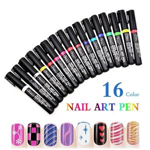 Ensemble de stylos Graffiti pour Nail Art, 16 couleurs, étanche, pour dessin, peinture, brosse à doublure, fleurs, bricolage, outil abstrait, accessoires de manucure