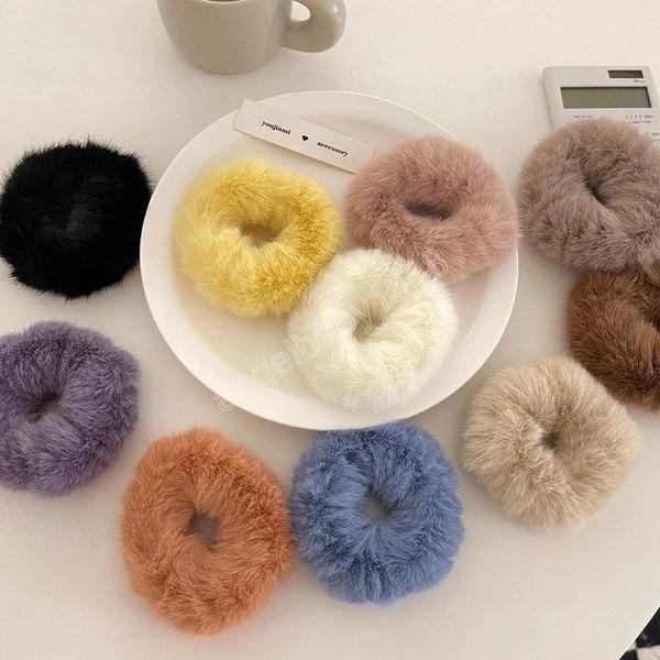 16 colores suave y esponjosa piel sintética Scrunchies mujeres bandas elásticas para el cabello anillo para el cabello lazos de cuerda accesorios para el cabello para niñas coleta titular