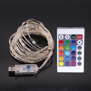 16ft LED USB Guirlande Lumineuse Multicolore Changement de Couleur Fil de Cuivre Guirlande Lumineuse avec Télécommande Lumières Imperméables pour Noël Patio Jardin