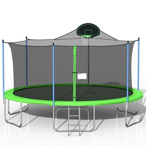 16FT Trampoline voor volwassenen en kinderen met basketbalring, buitentrampolines met ladder en veiligheidsnet voor kinderen en volwassenen