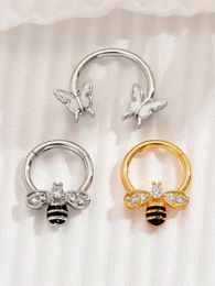 16 g de mariposa anillo anillo de tabique perforación de clicker joya de aro de abejas de abejas hélice de cartílago pequeño arete de acero inoxidable 240423