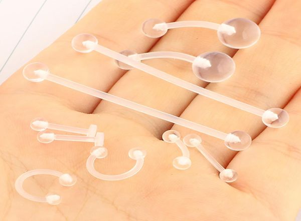 16G Clear Acrylique UV Boully Bouton Anneaux Nez Barne à lèvres Barre industrielle Ballais d'oreille Piercing