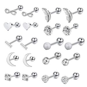 16G En Acier Inoxydable Lune Coeur Croix Rose Oreille Barbell Helix Tragus Cartilage Boucle D'oreille Ensemble Corps Piercing Bijoux Pour Hommes Et Femmes