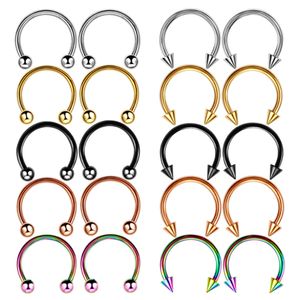 16G acier chirurgical nez Septum fer à cheval anneau cerceau boucle d'oreille sourcil Tragus lèvre Piercing bijoux de corps