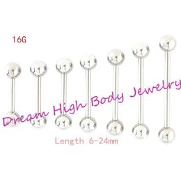 16g Tongue Bar de la langue Straite Bague de mamelon Piercing Source Tregus 12 mm 6 mm 14 16 24 mm Longueur Codèle Bijoux 100pcslot 240226