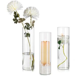 Vase de 16 pouces de haut pour fleurs, décoration de la maison, Vases décoratifs en forme d'ouragan pour centres de table, Vases cylindriques en verre, ensemble de 3 pièces, décor de pièce 240228