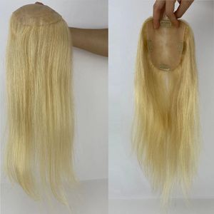 16 inch #613 Blonde Huidbasis Vrouwen Toupet 5X5 inch Russisch Menselijk Haar Topper met PU Rond of 4 Clips Haarstukje Zijden Top Sluiting 240222