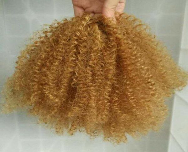 Clip de queue de cheval de 16 pouces dans les extensions de cheveux cordon Afro crépus bouclés cheveux humains queue de cheval postiche fraise blonde 272578277