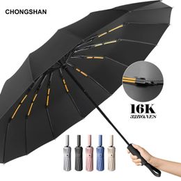 16K Double os grand parapluie hommes femmes coupe-vent compact parapluies pliage automatique affaires luxe fort soleil pluie parapluies 240123