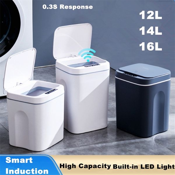 Cubo de basura de inducción inteligente de 16L, cubo de basura con Sensor inteligente automático, cubo de basura táctil eléctrico para cocina, baño, dormitorio, basura 220813