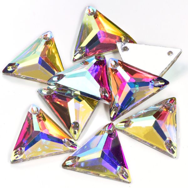 Cristal clair AB en forme de Triangle, résine à coudre sur strass, pierres à coudre à dos plat pour vêtements, 16mm 22mm