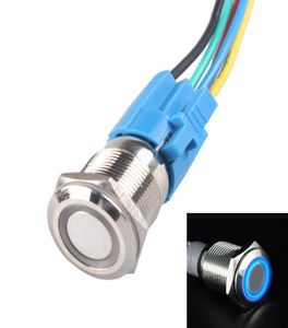 Interrupteur à bouton-poussoir en métal, œil d'ange, 16mm, avec prise, lumière bleue LED, 1NO 1NC, interrupteur autobloquant pour voiture DC 12V, Universal7094634