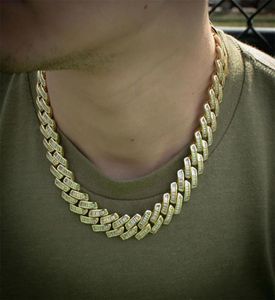 Cadena de eslabones cubanos con punta de baguette de 16 mm, joyería de circonita cúbica de diamante chapado en oro blanco de 14 quilates, collar de 16 pulgadas y 24 pulgadas, 2163255