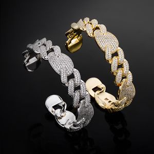 16MM Cubain Lien Ouvert Manchette Hommes Bracelet Bracelet Or 18K Argent Grain De Café Chaîne Bracelets Glacé Zircone Hip Hop Punk Miami Bijoux Bijoux Cadeaux pour Hommes Femmes