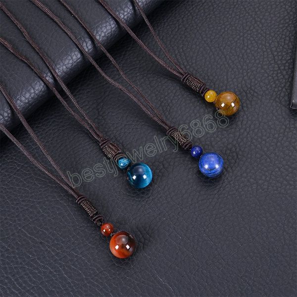 16mm fait à la main tissé naturel Agate Lapis Lazuli pendentif collier pour femmes hommes pierre naturelle géométrique charme clavicule collier