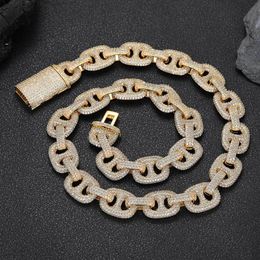 16 mm Hip Hop Pig Nose Bubble Cubain Link Chain Collier Bracelet 18K Real Gold plaqué t Zircon Pull Bijoux de chaîne