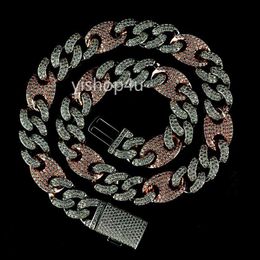 16MM glacé lien ovale chaîne cubaine 14K diamant braceletcollier cuivre pavé cubique zircone bijoux Hiphop tour de cou 7 pouces-20 pouces270q