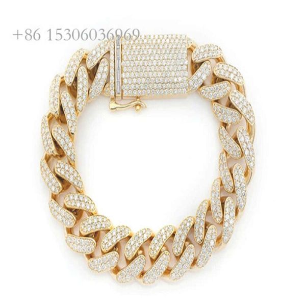 Bracelet cubain en diamant véritable Miami Link, 16Mm, vente en gros, breloque scintillante glacée, bijoux Hip Hop pour hommes