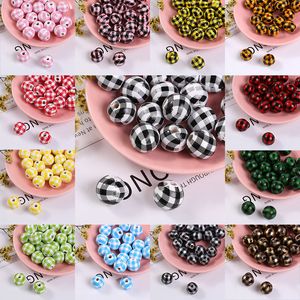 16mm geruite houten kraal losse kralen DIY ornamenten handgemaakte accessoires voor kerstversiering