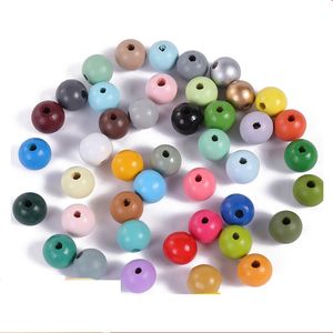 Perle ronde en bois à grand trou de 16MM pour enfants, breloques colorées en bois, perles Chamed pour la fabrication de bracelets et de colliers de perles, bijoux
