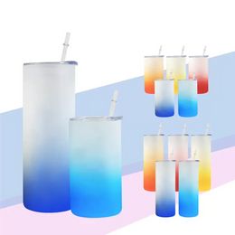 16 oz 20oz 25oz sublimatiegradiënt rechte glazen drinkglazen met bamboe deksel diy multi-colour bier kan glas sublimeren bierbeker 0324