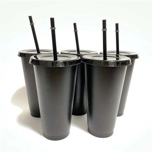 16 oz/24 oz 5 stk/set Herbruikbare Bekers Plastic Tumbler Met Deksel Transparante Stro Cup Koffiemok Koffie winkel Drinkware Kerstcadeau 240113