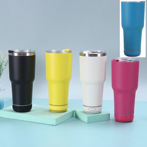 Vaso con altavoz de música de 30 oz con tapas de pajitas Tazas de café de acero inoxidable de doble pared Vasos para beber con altavoz inalámbrico Bluetooth Luz LED desmontable