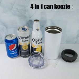 16oz 4 in 1 sublimatie tuimelaar leeg kan koeler blikjes Koozie wit roestvrij staal rechte tuimelaar 2 deksels koffiemok Waterfles snel AAA