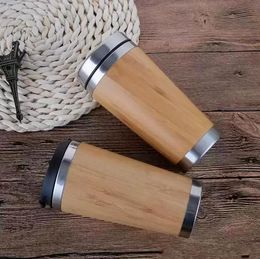 16oz Bamboo Eco Friendly Tumblers 304 roestvrijstalen binnenste waterfles reismokken Cups herbruikbaar voor koffie thee SXJUN7