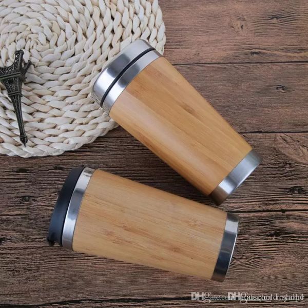 Gobelets écologiques en bambou de 16 oz 304 tasses de voyage pour bouteille d'eau intérieure en acier inoxydable tasses réutilisables pour le thé au café