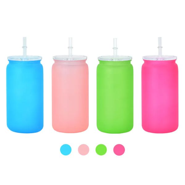 16oz BPA Libbey acrílico libre de plástico con tazas de jarra de masón de paja Medra de 4 colores Cerro de cerveza para taza de jugo de estampado UV DTF 0442