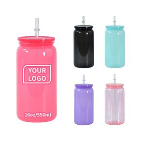 16oz BPA gratis acryl libbey transparant plastic met stro mason jar cups enkele muur 5 kleuren bier blik mokken voor uv dtf print sap cup