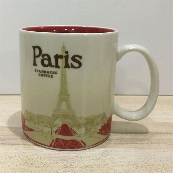 Taza de cerámica Starbucks City de 16 oz de capacidad, taza de café clásica, taza Paris City2573