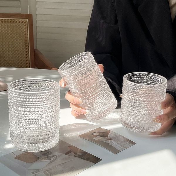 16 oz Copa de cristal transparente Copa de vidrio retro Beber taza de vino de vaso de vidrio lata de vidrio bebiendo copas de café tazas