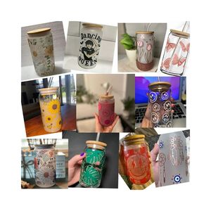 UV DTF-overdracht voor Libbey blikje glazen beker koffiekopjes wrap 16oz koude overdracht afdrukken aangepaste label sticker sticker cartoon make-up gevoel 1000 patronen om uit te kiezen groothandel