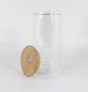 Verre à sublimation à double paroi de 16 oz, verre à boule de neige, verre à bière, verres à boire givrés avec couvercle en bambou et réutilisable S8779769