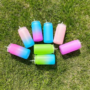 Groothandel Kinderen Unbreakable Vinylacryl 16oz Matte ombre / vast plastic ijskoffie Can met PP -deksel en stro voor smoothie whisky Boba Soda Tea Gift