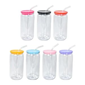 Pot Mason en plastique PP de 16oz, tasse monocouche en acrylique avec paille, canette Mason transparente de 500ml, tasse à boire en PP