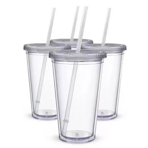 Gobelets en plastique de 16 oz à double paroi en acrylique transparent pour boire une tasse de jus avec couvercle et tasse de café en paille bricolage tasses transparentes FY5391 0730