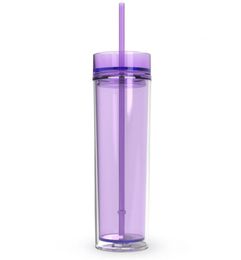 Tobile skinny acrylique skinny avec couvercle et paille 480 ml Double mur en plastique transparent en plastique BPA 16 oz bouteille d'eau droite acrylique Tra3740025