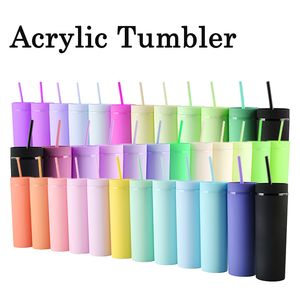 16oz Slim Tumbler Mat Acryl Magere Tuimelaars Pastelkleurige Dubbelwandige Plastic Herbruikbare Cup DIY Geschenken