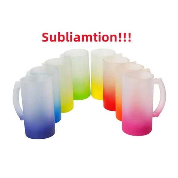 16oz Sublimación claro esmerilado Gradiente Peer Glass lata vaso Bebidas de verano con asa Tazas de cerveza Vasos para beber vasos