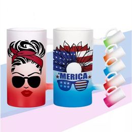 Tasses en verre dégradé givré par sublimation de 16 oz, tasses en verre vierges à transfert thermique avec poignée, bouteille d'eau de café DIY, entrepôt américain B6