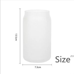 16Oz Sublimatie Glass Beer Mokken Waterflessen met Bamboe Deksel Stro DIY Blanco Frosted Clear Can File Tumblers Cups JJE13246